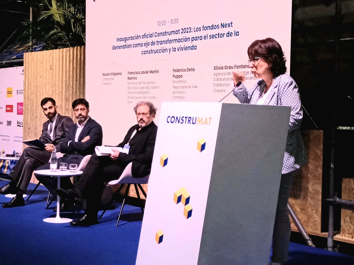 territoricat's tweet photo. La directora de l’Agència de l'Habitatge de Catalunya, Sílvia Grau, participa a la sessió inautural del Congrés @ConstrumatBCN 2023 per parlar dels fons Next Generation com a eix de transformació per al sector de la construcció i l'habitatge #FNGUE #Construmat #habitatge https://t.co/CqlCuRae3J
