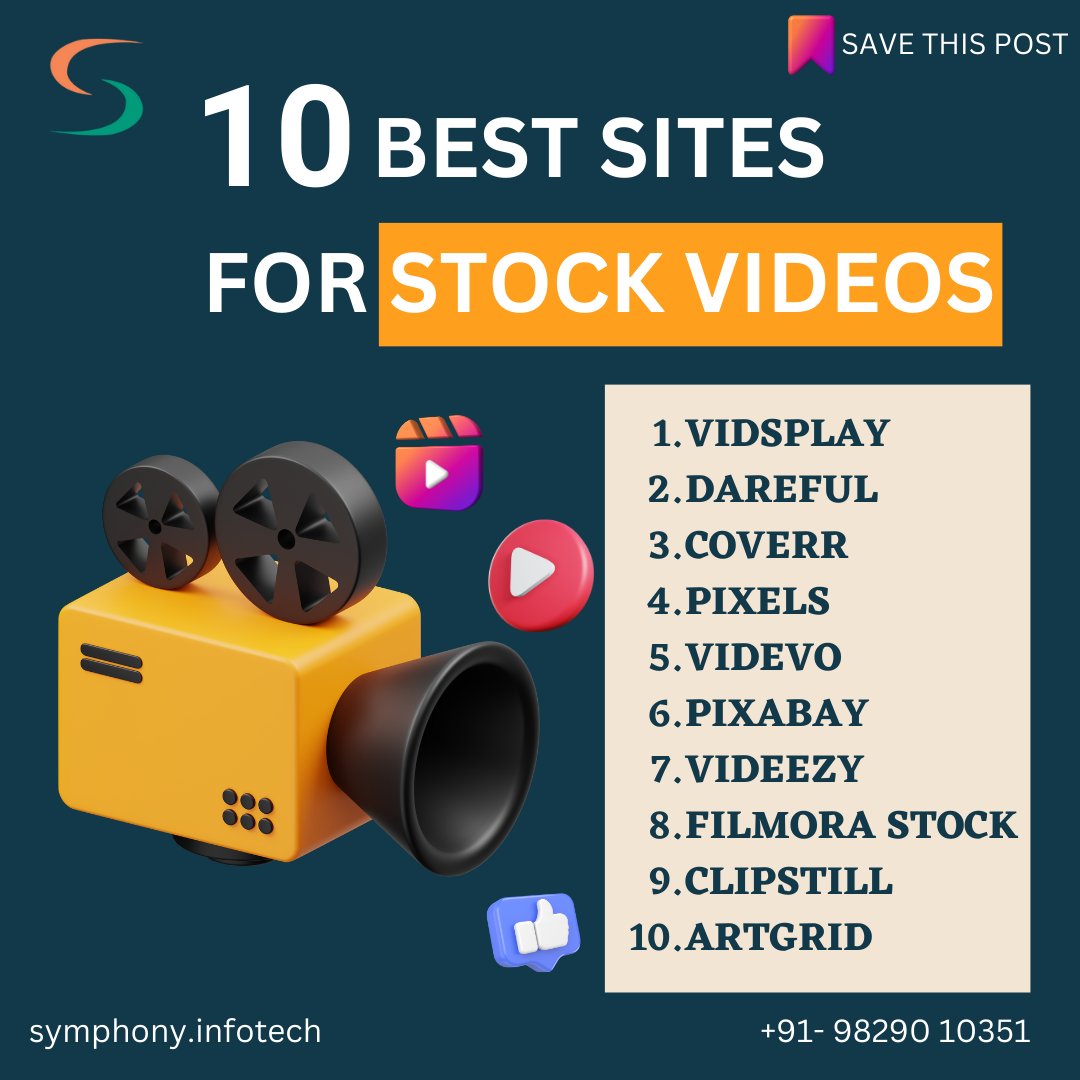 Embark on a visual journey like no other as we unveil the 10 best sites for accessing breathtaking stock videos! 🌍📽️✨ 

For more such tips follow
Symphony Infotech

#StockVideoGems #VisualInspiration #CinematicTreasures #CreativeResources #UnlimitedFootage #symphonyinfotech