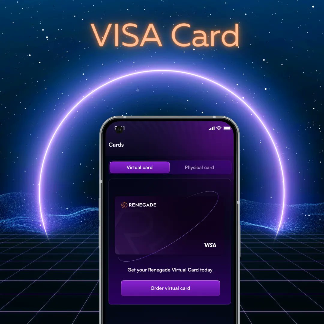 renegade_app's tweet photo. Say hello to the #Renegade VISA card, issued by Intergiro! 💳✨ It's not just a card, it's your new superpower - spend your FIAT and crypto with a single swipe! 💨💰 Get ready to turn heads at the checkout! 😎🚀 #RenegadeRocks #CryptoLifestyle #SwipeRightToSpend https://t.co/YyGGqGIqRL