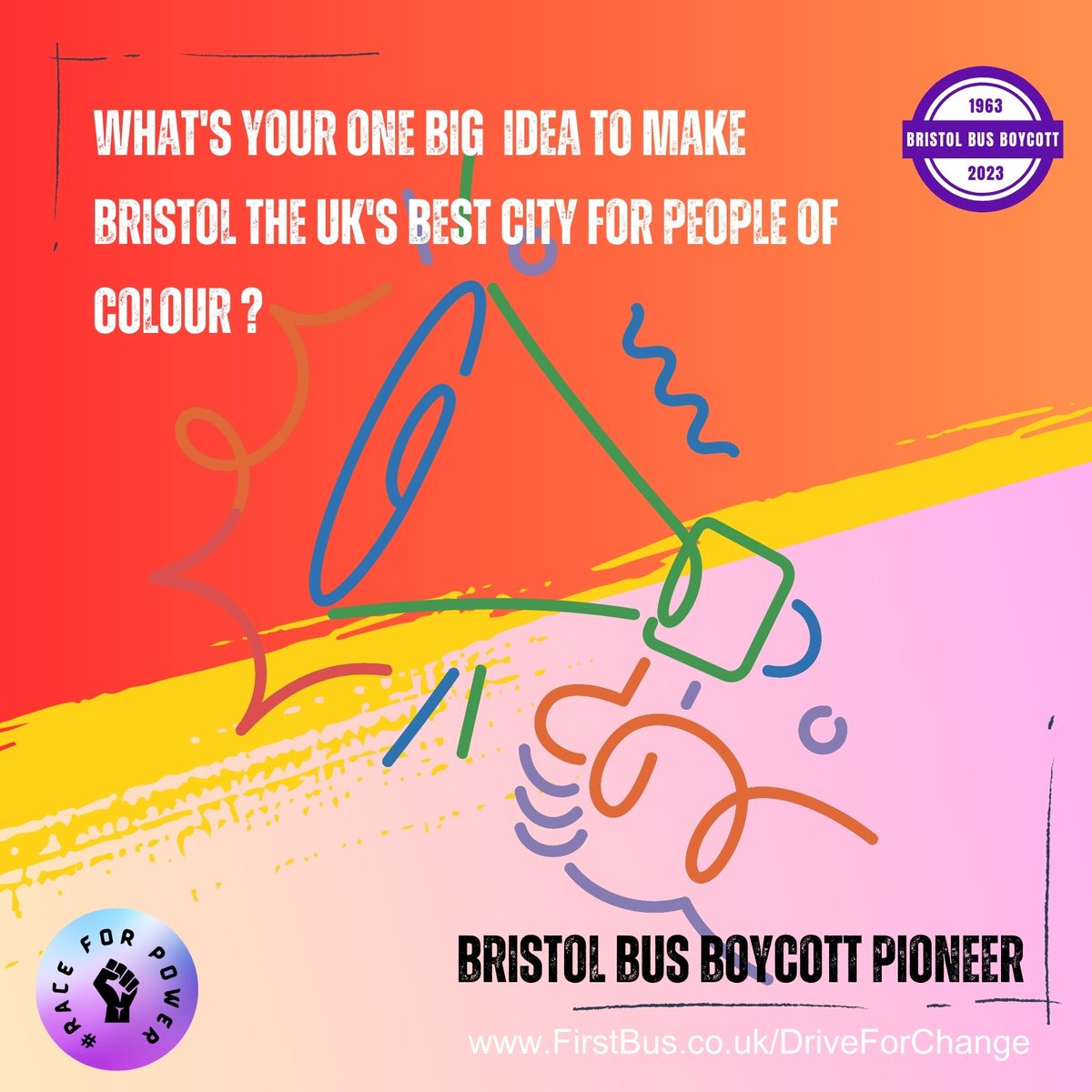 julzBrizzle's tweet image. What one big idea do you have for transforming #Bristol from the 7th worse into the best UK city for #PeopleOfColour to live in by 2030? Watch shorturl.at/eowJZ. Download and answer. Take a selfie with it, share it with your networks and tag #RaceForPower. Thank you.