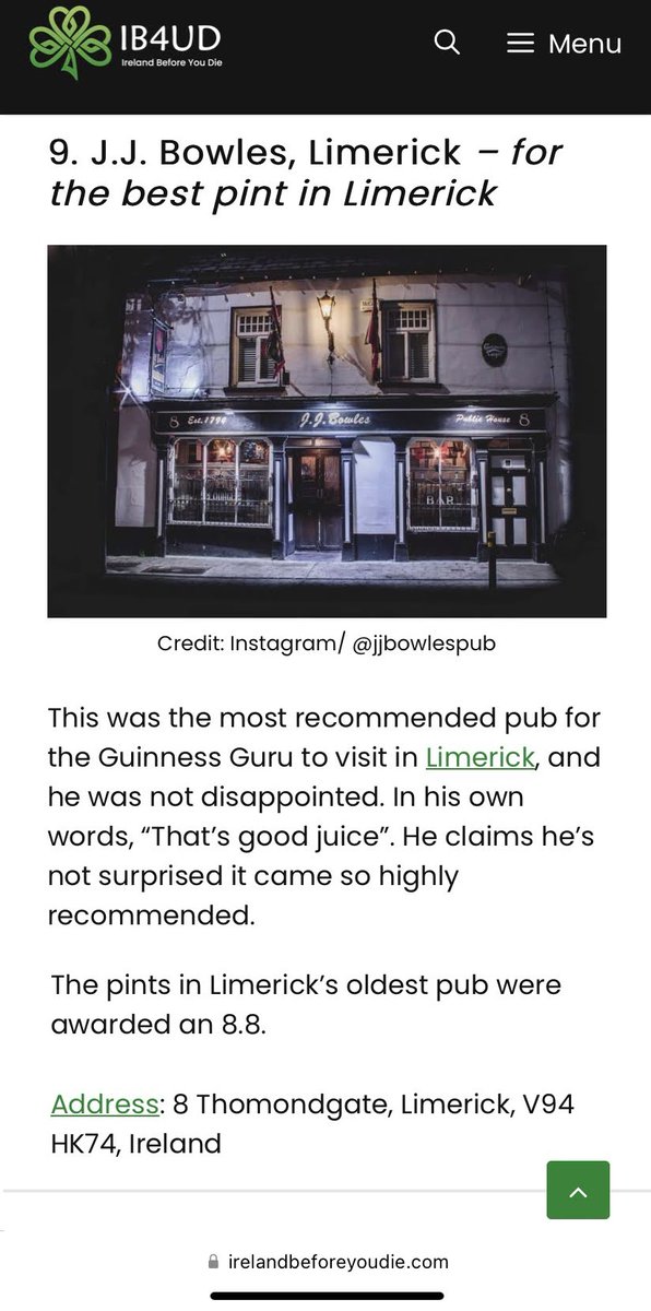 jjbowlespub's tweet photo. JJ Bowles named among the best pints of Guinness in Ireland!
#IB4UD
#GuinnessGuru
#Limerick
#JJBowles https://t.co/E6Hf15wI9Y