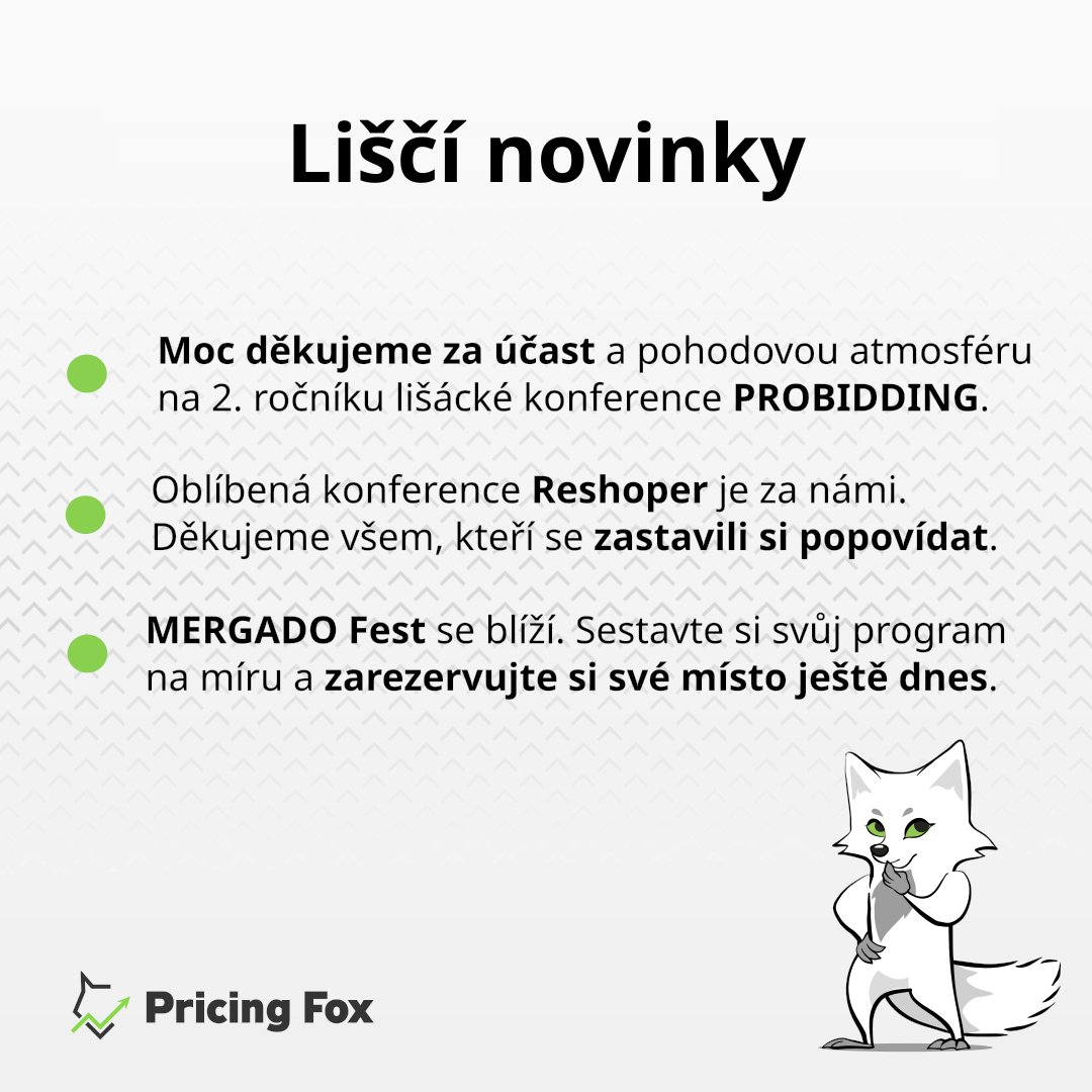 Pravidelná dávka liščích novinek míří ke svým odběratelům. 📬 

🟢 Přihlaste se i vy. 
pricing-fox.cz/#newsletter-bl…