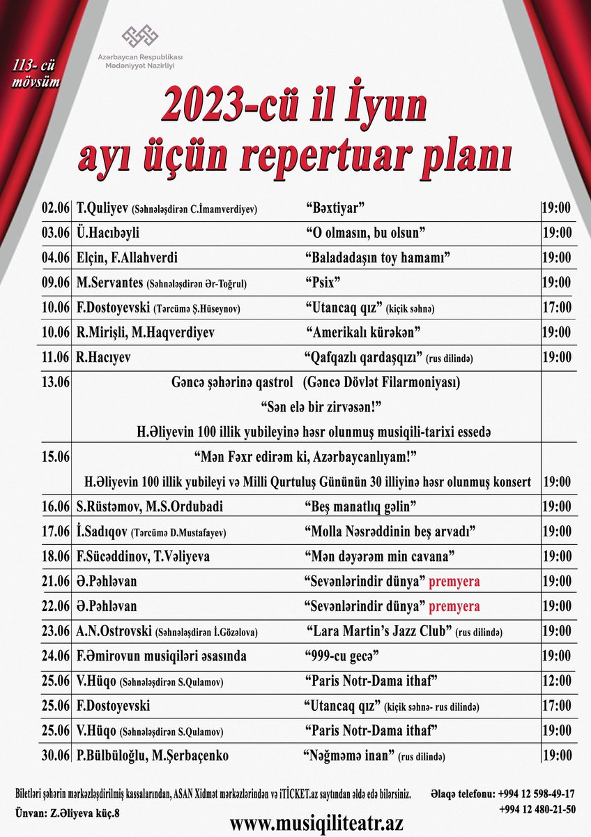AslanovaFeride's tweet photo. Akademik Musiqili Teatrın iyun repertuarı https://t.co/ZacIRlHM4v