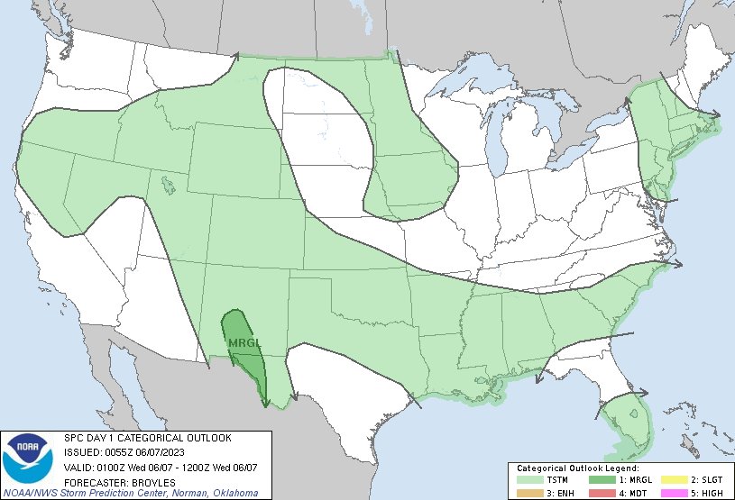 NWS Storm Prediction Center on Twitter "757pm CDT SPC Day1 Outlook Marginal Risk across