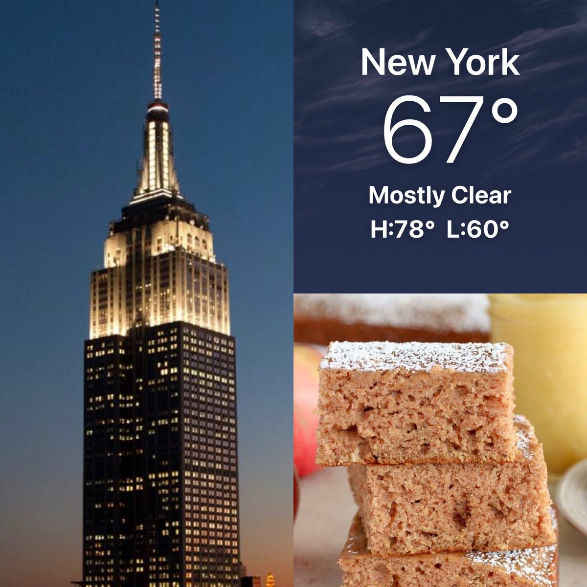 Sunset was at 8:24PM as #NYers are staying indoors tonight with an Air Quality Alert in effect as winds bring smoke from wildfires in Canada! The @EmpireStateBldg is lit in Signature White & #CakeLovers celebrate #NationalApplesauceCskeDay🍎 @NationalDayCal @NY1weather
