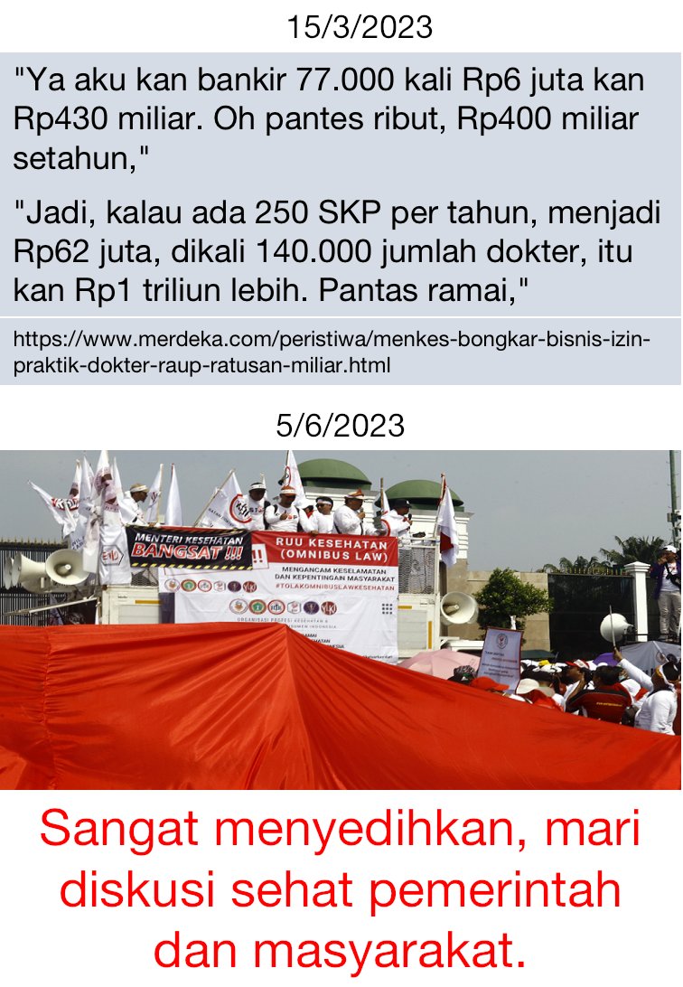 Ada yg japri foto: kok tidak komentar? 

Saya jawab: 

Benar, foto bawah itu menyedihkan. Tapi awal mulanya dipicu foto atas. 

Setelah itu dibelah: pro dan kontra. 

Akhirnya dialog buntu. Terjadi demo.

Maka mari sama-sama diskusi sehat: pemerintah dan masyarakat. 

Mangga.