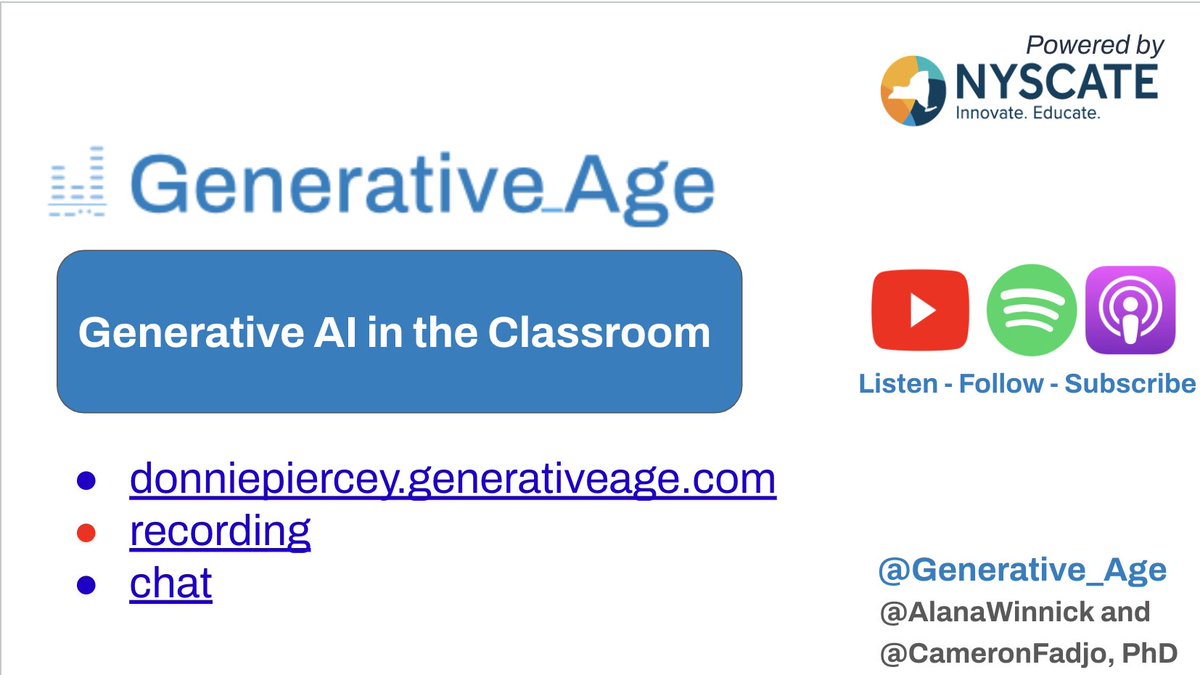Check out our latest episode of @generative_age featuring @mrpiercEy!! youtu.be/olGeom_QTo4 @NYSCATE #generativeai #ai #ArtificialIntelligence #AIforgood #AIedu #AIinEDU #edtech #edtechchat #edchat #twitteredu