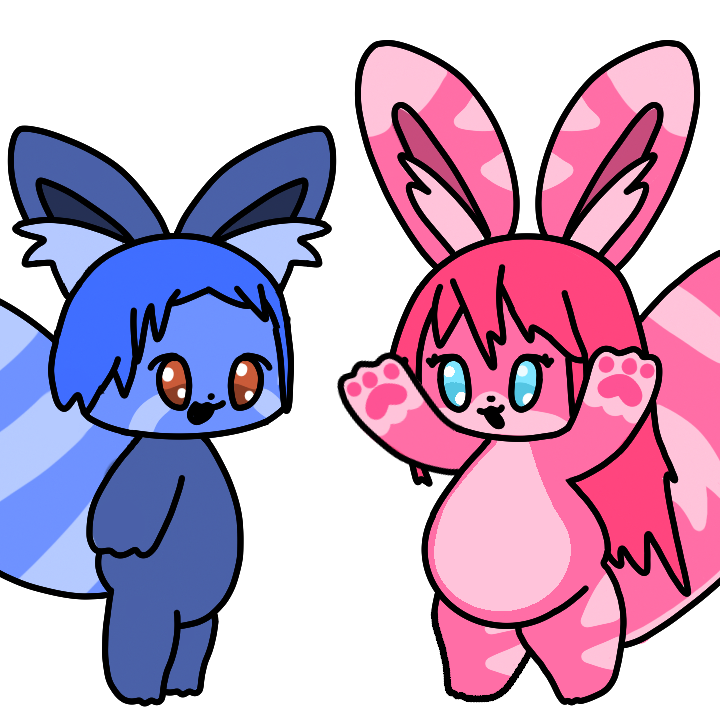 This is a fanart of a pink bunny kitty and a blue red panda! 

@shinyprowl #fanart #oc