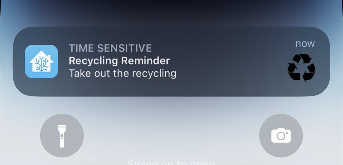 Added a BLE beacon to my recycling bin, and with the help of ESPHome, node-red, and home assistant — automated reminders to take it out when I forget