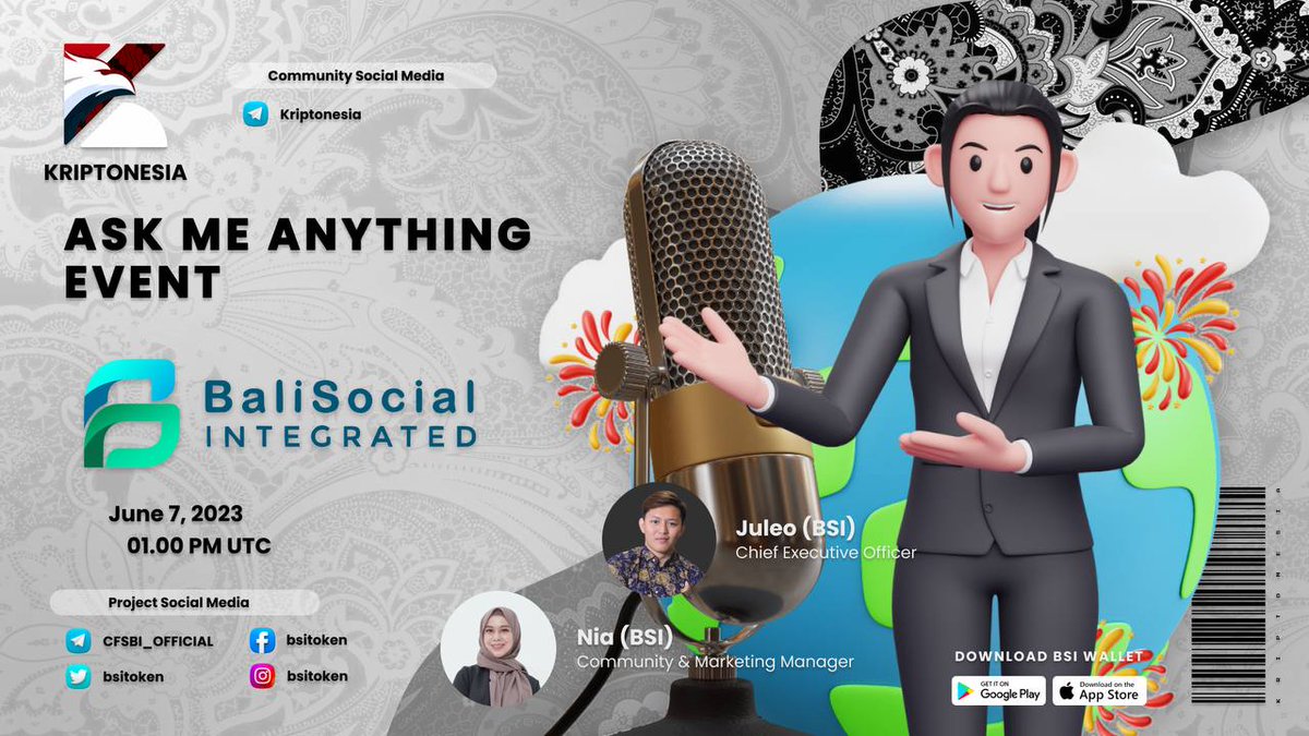 🔊 Ask Me Anything KRIPTONESIA X BSI

🗓 Rabu, 7 Juni, 2023
⏰01.00 PM UTC | 20.00 WIB
🎙 AMA voice 
📍t.me/komunitaskript…

💰Join dan dapatkan hadiah senilai 10$ + 100$ BSI untuk 12 org. 

Silahkan ketik pertanyaan dikolom komentar.