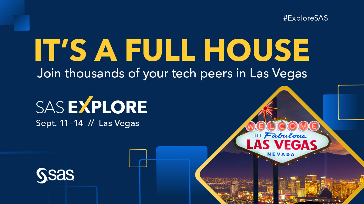 📍 Las Vegas, here we come. Registration is now open for SAS Explore. Developers, data scientists, IT professionals, and business analysts will all be there to learn the latest in artificial intelligence, analytics, and SAS solutions. 2.sas.com/6011Ox3CF #ExploreSAS