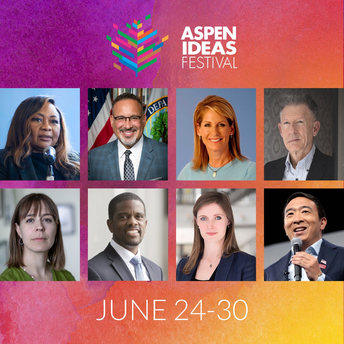 At the Aspen Ideas Festival, join hundreds of influential speakers for conversations that will help shape our future, including the latest additions to our lineup: @CathFlowers @SecCardona @perripeltz @LyleLovett @Dorothy410berry @melvincarter3 @AlexReeveGivens @AndrewYang
