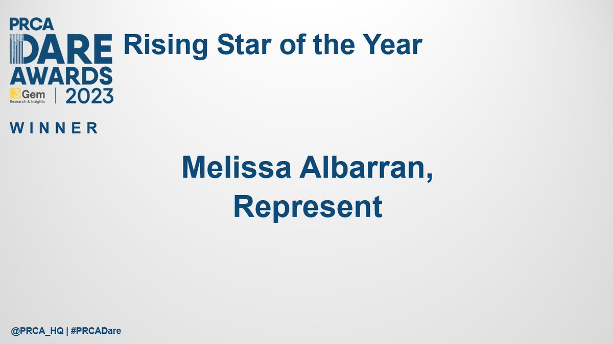 PRCA_HQ's tweet image. Tonight’s Rising Star of the year award goes to @representcomms’ Melissa Albarran. Congratulations! #PRCADare @PRCA_Scotland 👏🏆