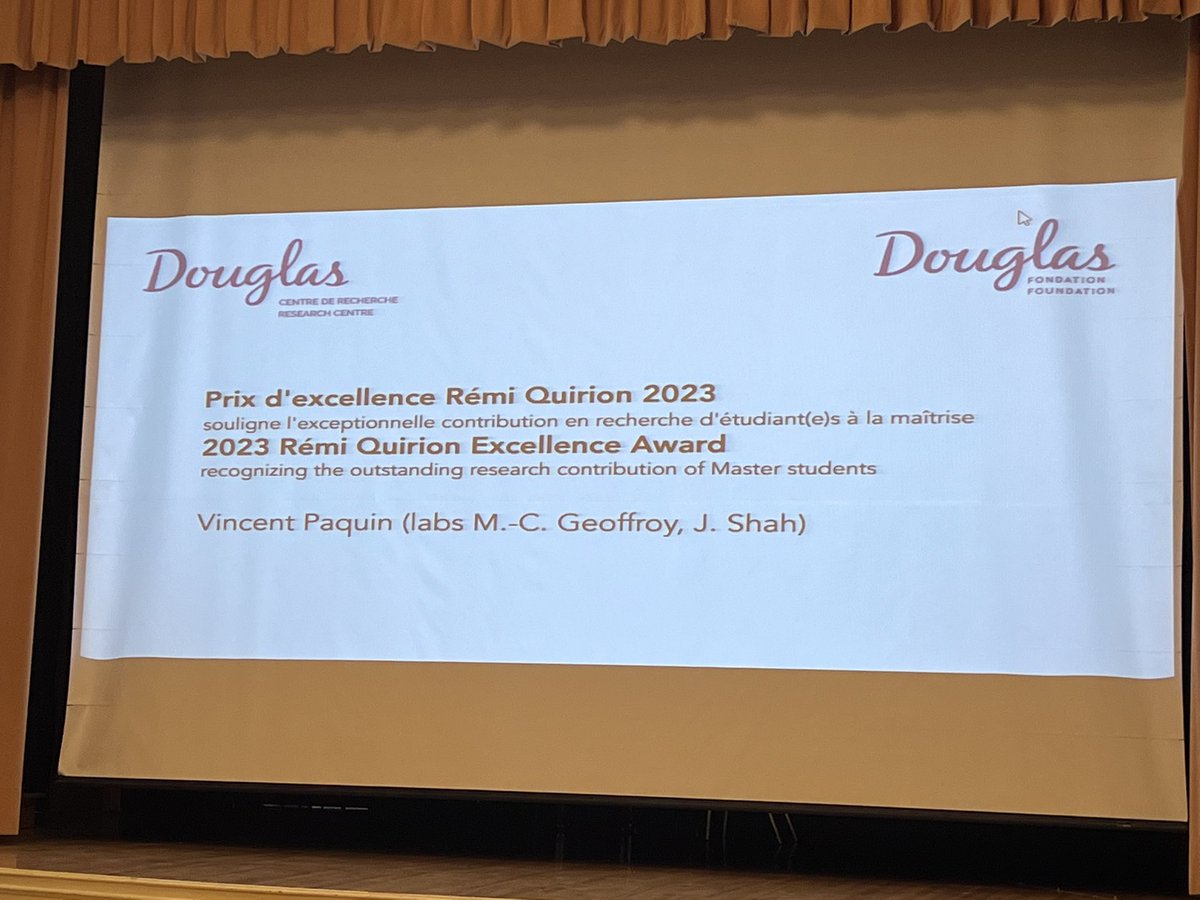 Digital media and psychotic experiences: thank you @VincePaquin for providing evidence and helping us to understand the complexity of these associations. Congrats for the Rémi Quirion Award 2023! <a href="/DouglasResearch/">Douglas Research Centre</a> Day 2023 <a href="/McGillMedPsych/">McGill Psychiatry</a> <a href="/MCGeoffroy/">Dr Marie-Claude Geoffroy</a>