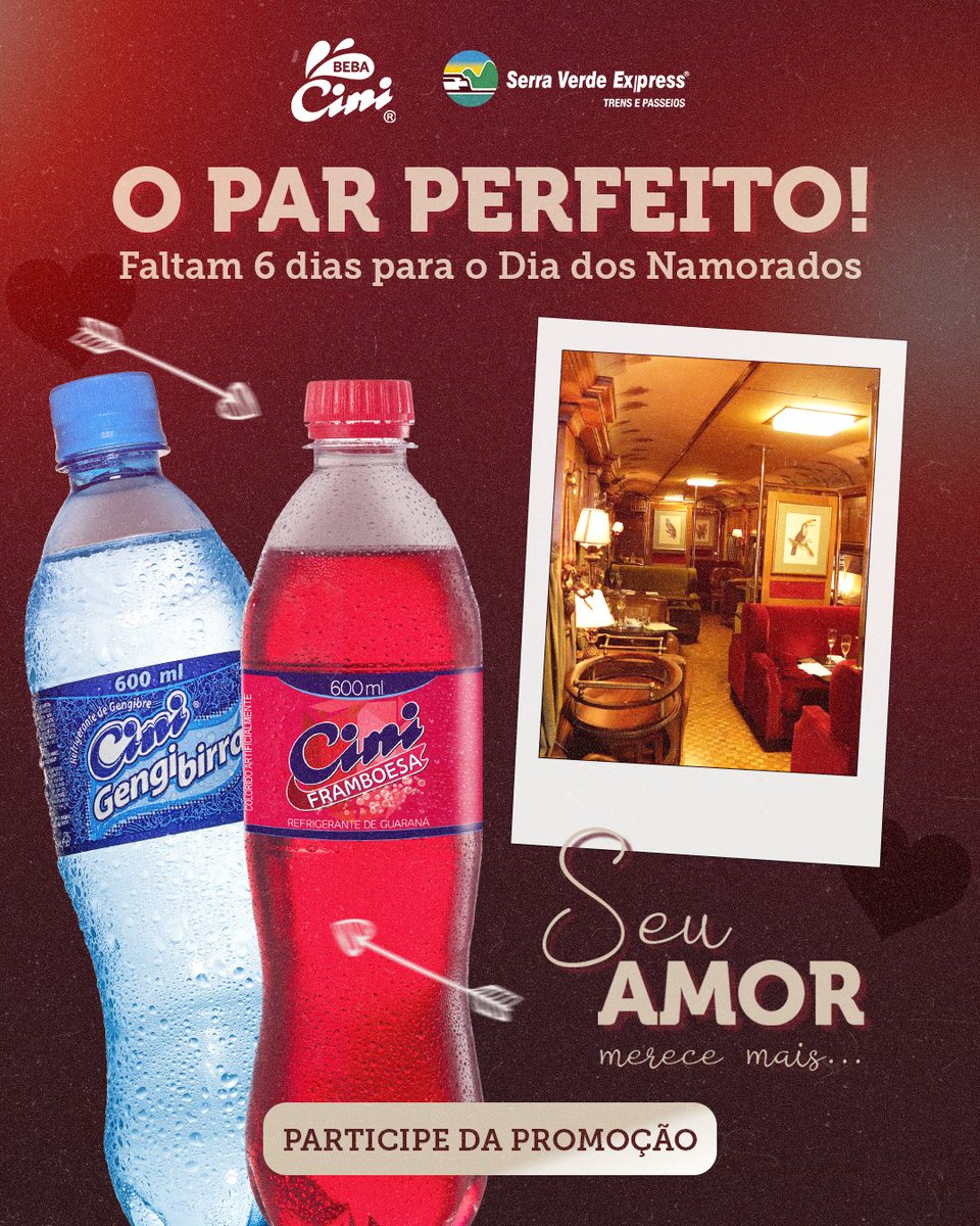 CiniBebidas's tweet photo. Faltam 6 dias para o DIA DOS NAMORADOS.

Surpreenda que você ama e participe da promoção #DIADOSNAMORADOSCINI

A promo está fixada no feed @‌cinibebidas https://t.co/Jkv7ukSwLl