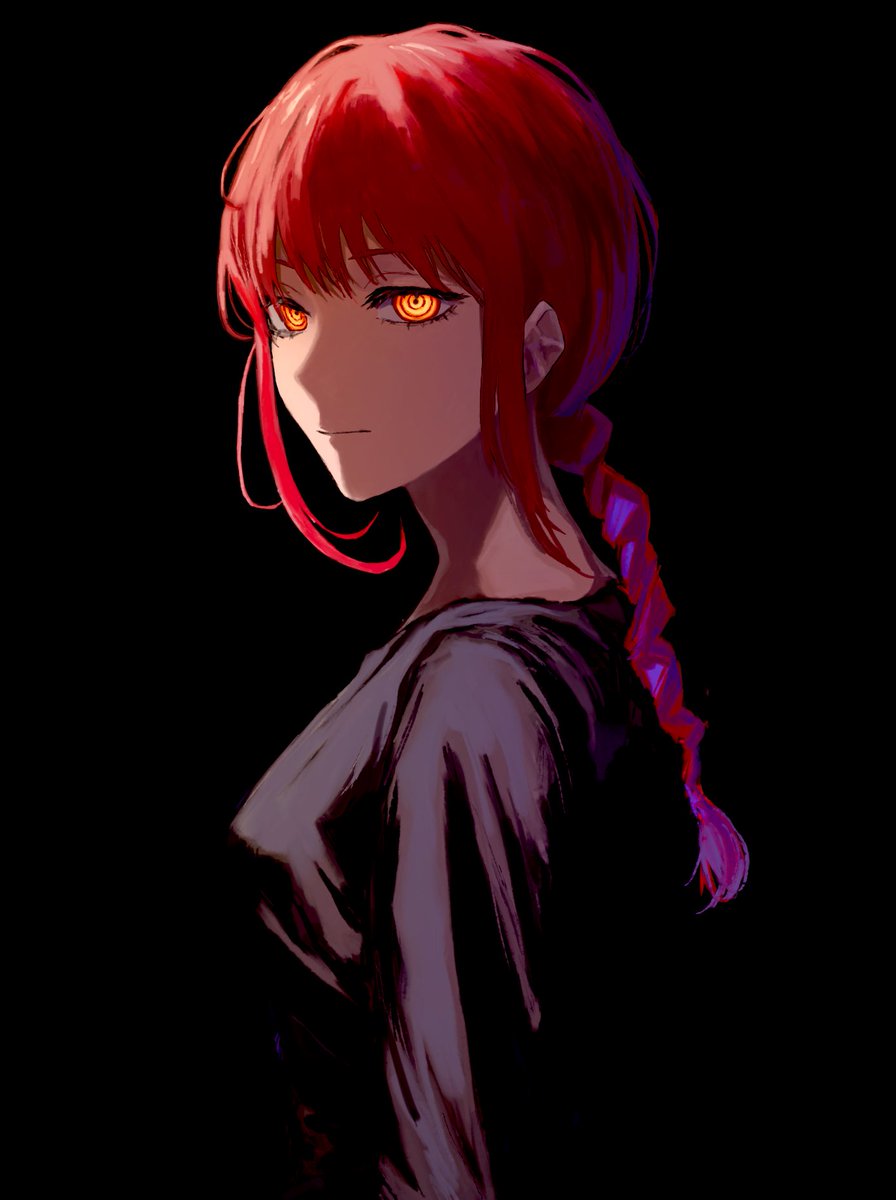 makima (chainsaw man) 1girl solo black background braid ringed eyes red hair braided ponytail  illustration images