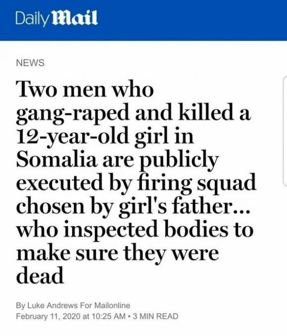 The notion the family have a say in the punishment administered to the perpetrator is not exclusive to Somalia...Who'd like to see this practice in the UK?