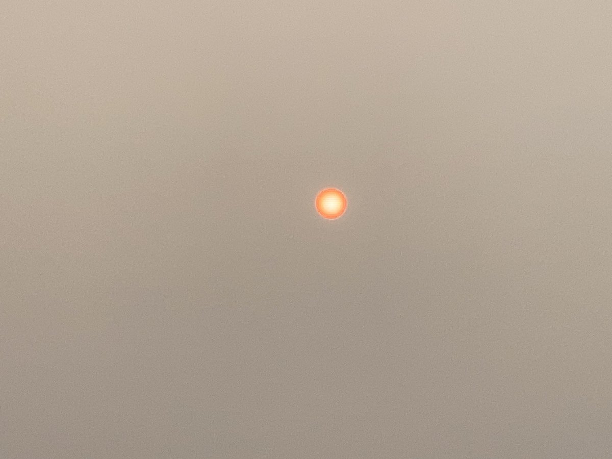 Current view of the Sun in Mansfield, CT, thanks to those goddamn Canadien firebugs.