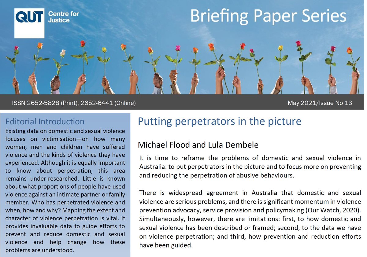 Professor Michael Flood (@michaelglflood) on Twitter photo Putting perpetrators in the picture: This Briefing Paper (4pp) on domestic and sexual violence from the QUT Centre for Justice, by Michael Flood and Lula Dembele, calls for reframing how this violence is understood, measured, and addressed. research.qut.edu.au/centre-for-jus⦠<a href="/DLulabele/">lulabele</a> Putting perpetrators in the picture: This Briefing Paper (4pp) on domestic and sexual violence from the QUT Centre for Justice, by Michael Flood and Lula Dembele, calls for reframing how this violence is understood, measured, and addressed. research.qut.edu.au/centre-for-jus⦠<a href="/DLulabele/">lulabele</a>