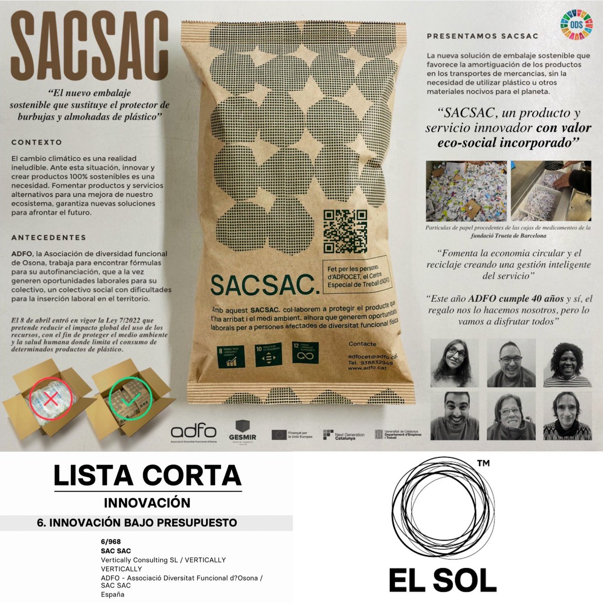 O R G U L L O S O S ! SACSAC el proyecto eco-social de Adfo.cat finalista en el #festival #ElSol2023 #innovacion #social #sostenible #economiacircular #creatividad #producto #servicio #diseño