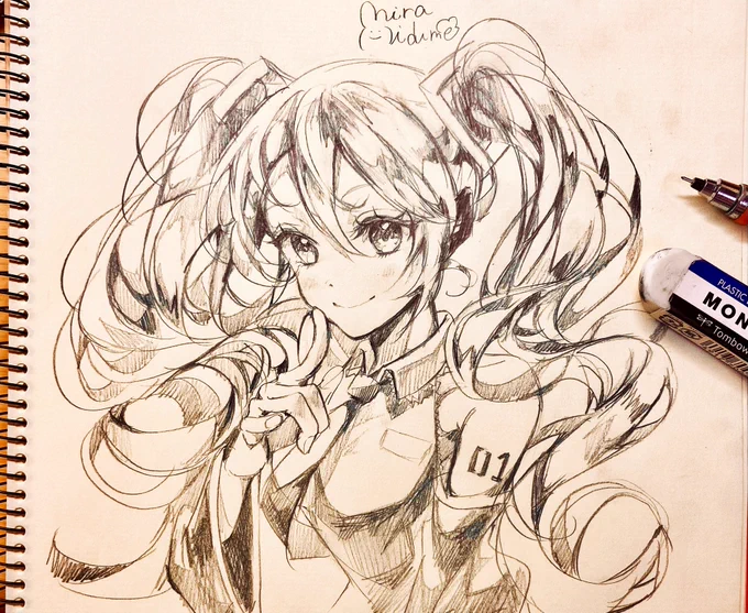 シャーペンで描いた #初音ミク