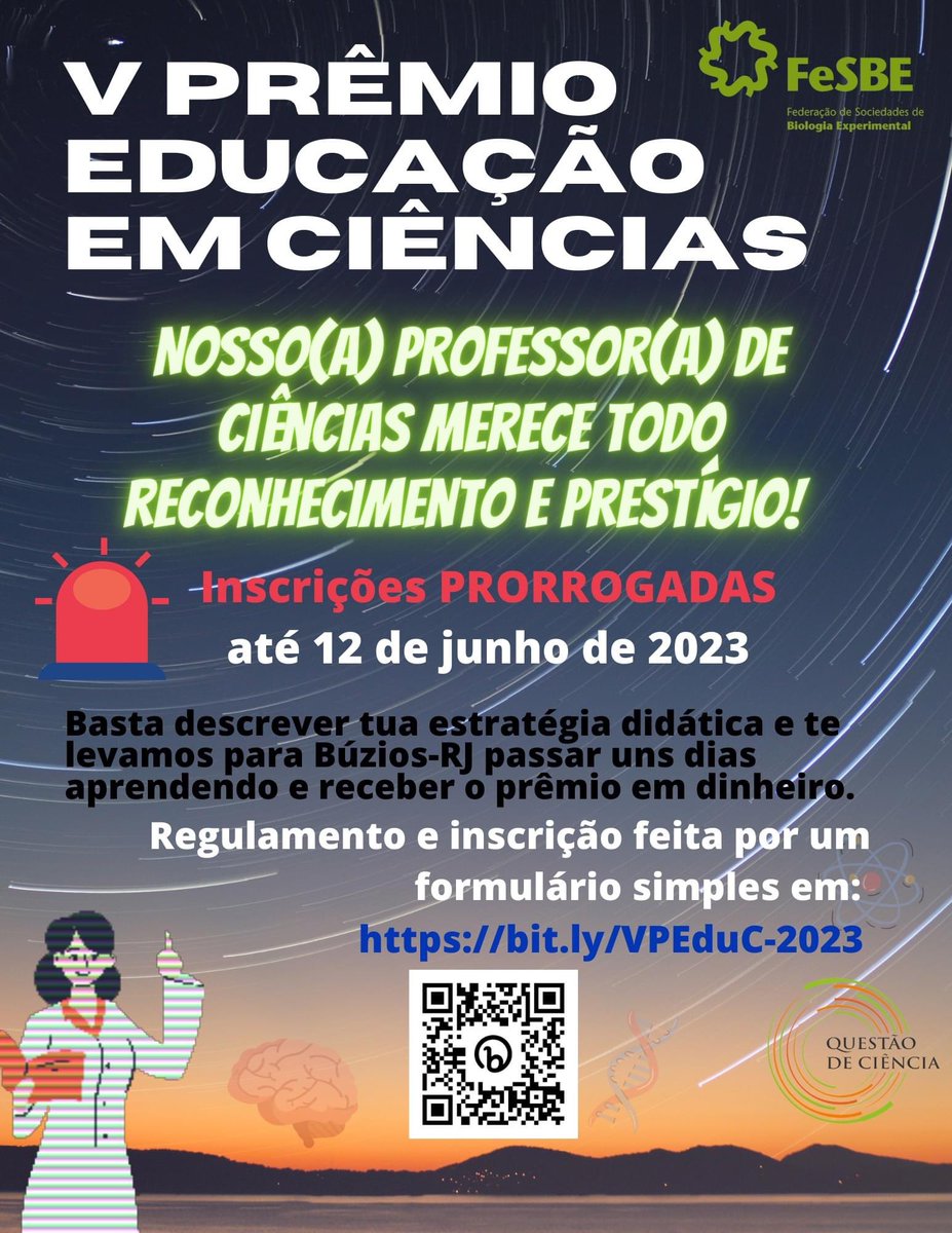 LellisProf's tweet photo. Professores de ciências de todo Brasil, esse é o teu momento de ser reconhecido(a). @FeSBE #fesbe #peducfesbe #professoresdeciencias https://t.co/YXsqhhudDY