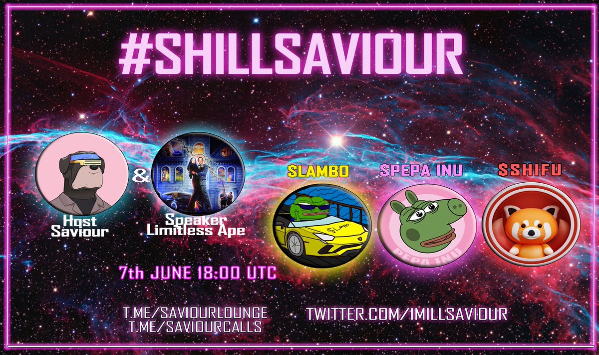1MillSaviour's tweet photo. 🚨 #SHILLSAVIOUR GIVEAWAY 🚨     

Guests |@LamboERC  |@pepa_inu  |@ShifuCoin 
https://t.co/R7eAYT3hjm

 Giveaway $150 split 💰

RT this 
Follow: @Gigawolf83 &amp; @1Millsaviour
Join: https://t.co/JClVnFIUxR &amp; https://t.co/11eMndm8pX    

MUST tune Space +proof #SHILLSAVIOUR 🔥🚀! https://t.co/mTSaJN4dOE