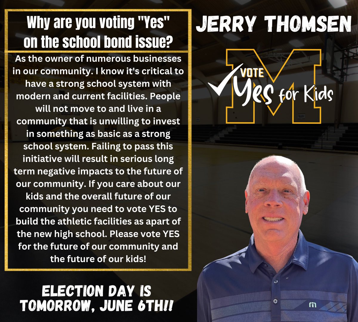 VoteYesMitchell's tweet image. Thank you Jerry! Election day is TODAY! Polls open until 7pm!! VOTE - Yes! for Kids