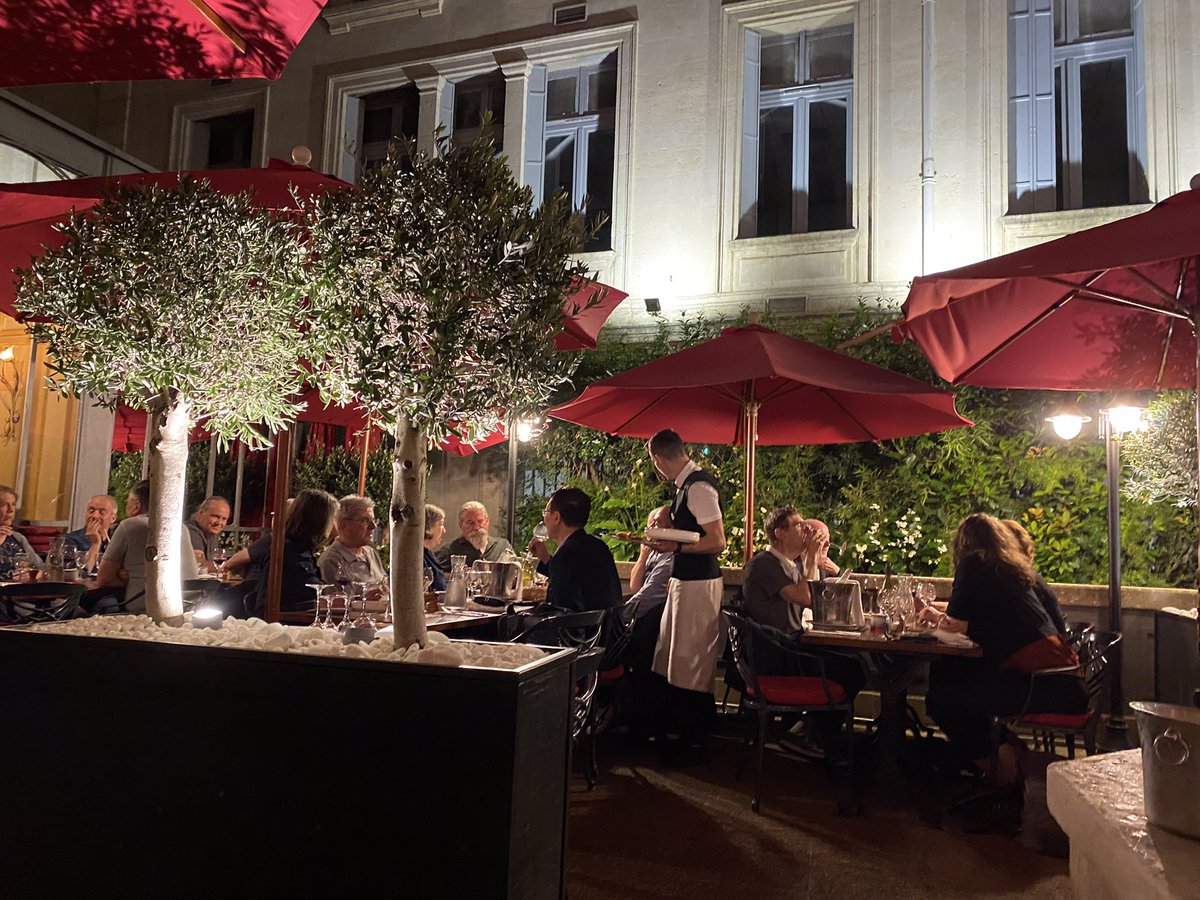 Arrived late 2 get ready 4 plurensa-2023.sciencesconf.org Randomly chose a restaurant close for food. Nice place, so a photo was taken. Then only after going back to my room, I found all the authors of the key literature on multilingualism &amp; multilingual education were at that table😂😂