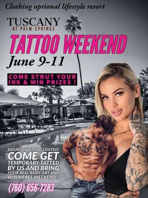 Show off your body art this weekend and enjoy our crystal clear pool and air conditioned playroom!
