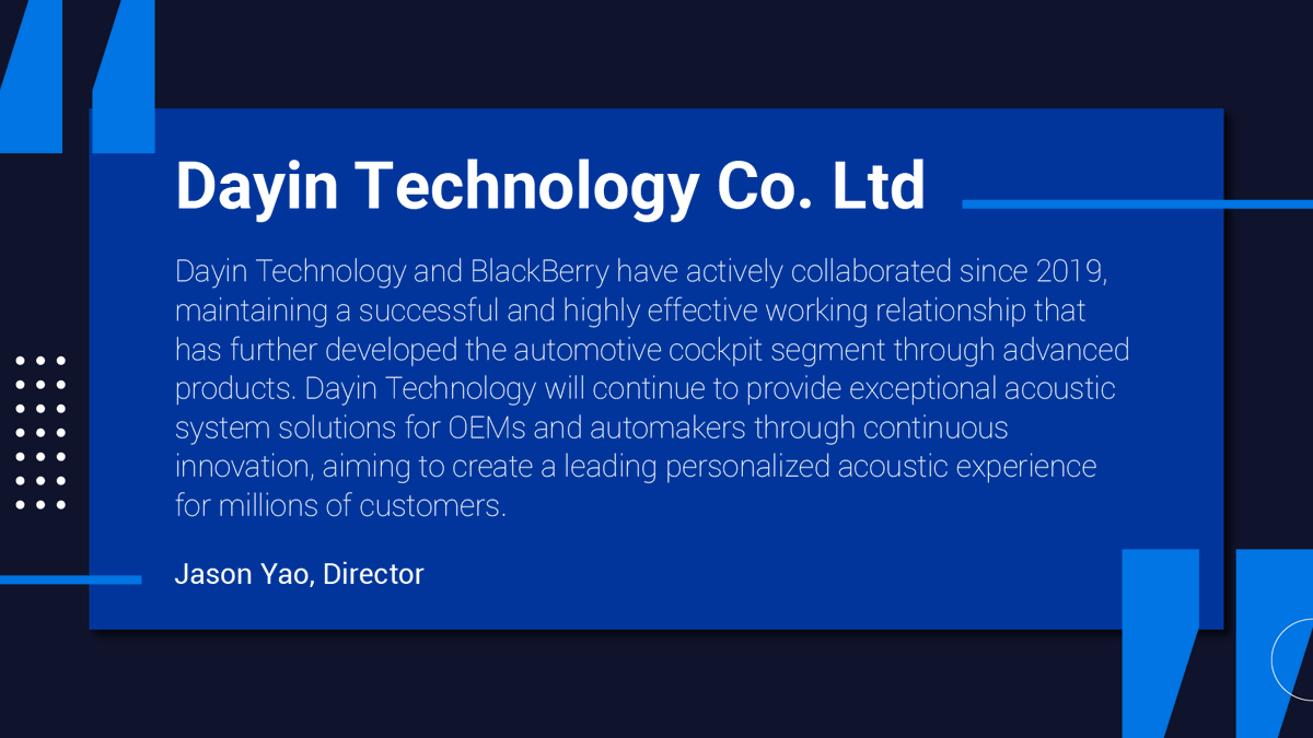 QNX_News's tweet photo. 💬 Read why Dayin Technology selected #BlackBerryQNX acoustics technology to power the "Yin 2.0" app for use in Great Wall Motors’ premium WEY Mocha, Latte, and Macchiato vehicle lines. https://t.co/dN6EXVQPp0
#CustomerTestimonials #IntelligentCockpit #SoftwareDefinedAudio https://t.co/03CLTnXlG6