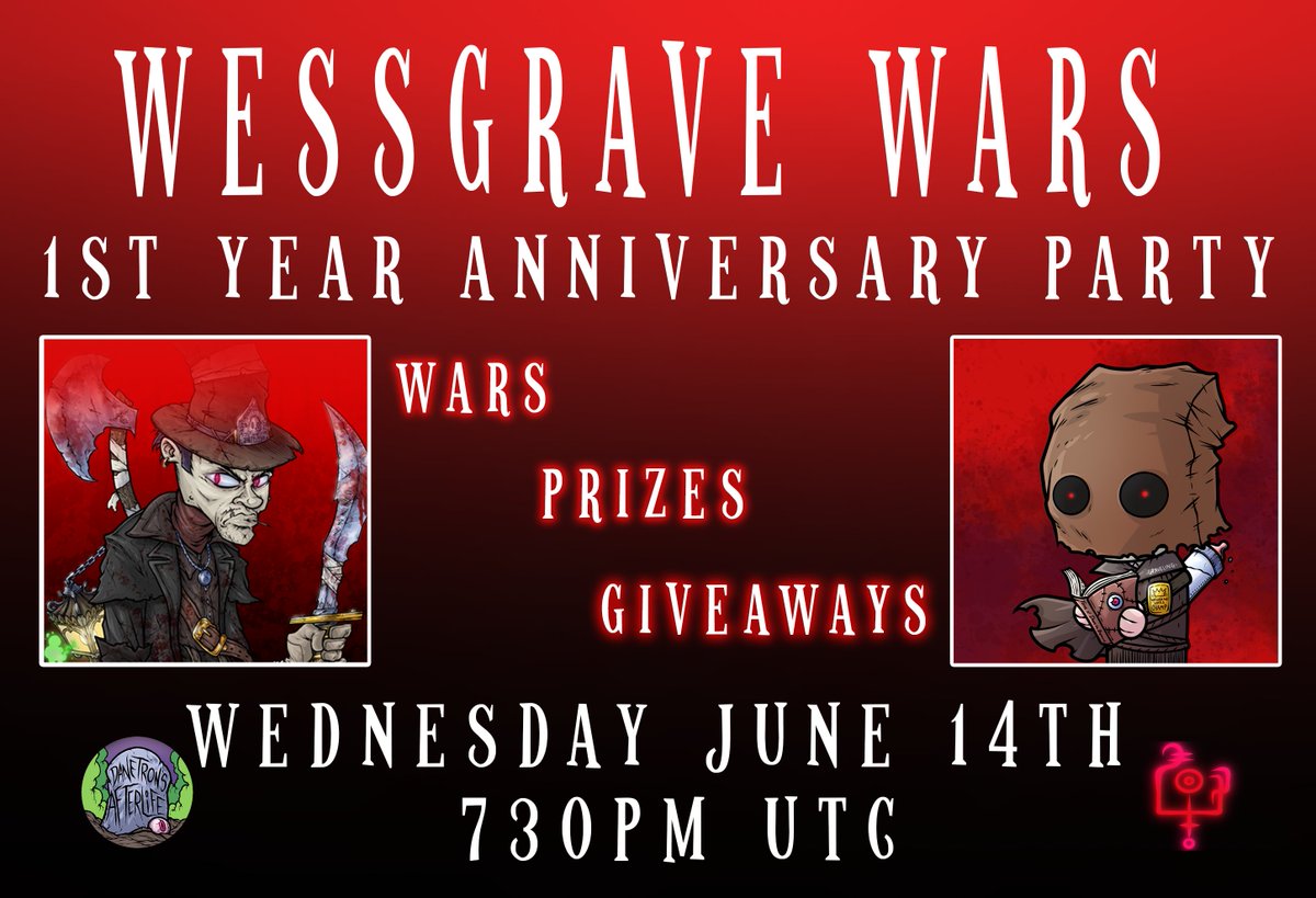 1st Anniversary Wessgrave Wars Party Extravaganza! come join next Wed. in discord for awesome fun, prizes, and giveaways! plus lots of war! tell a friend, all Danetron holders are welcome to participate!
#afterlifenfts #fantomnfts #ftmcommunity $FTM