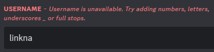 LinkMorganM's tweet photo. @discord hey discord, it's me again, just wondering why i can't choose any of the usernames i want even though no accounts with those names exist? (please revert back to denominators, this system is a colossal downgrade) https://t.co/RqrrSqTwXE