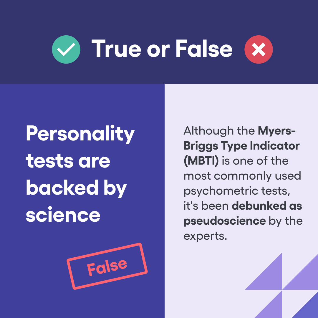 Personality tests are often used as a form of psychometric testing, but the experts have since debunked one of the most popular as pseudoscience. 

For more on the difference between psychometric testing and job simulations, click the link below⬇️
bit.ly/3C1MoNa