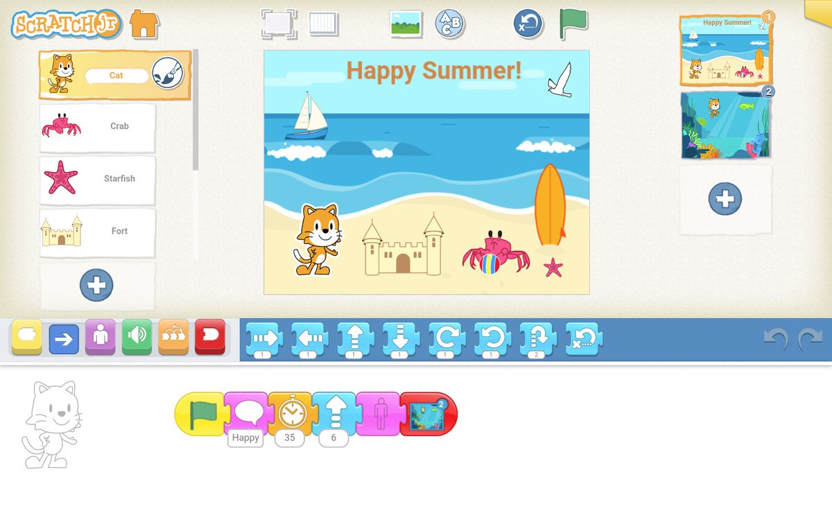 PCameronOCSB's tweet image. Today we created summer projects using ScratchJr. 🦀☀️ #ocsbMath #ocsbCodes