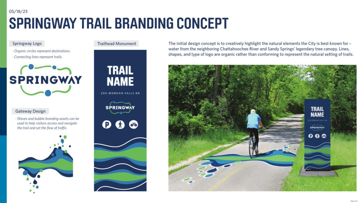 SandySpringsGA's tweet image. Today, the Sandy Springs City Council officially unveiled&quot;Springway&quot; as the official name of the Sandy Springs trail system! Take a look at the proposed branding package below! You can also find the Trail System Master Plan here: ow.ly/Gpii50OHn5p  #SandySprings #Springway