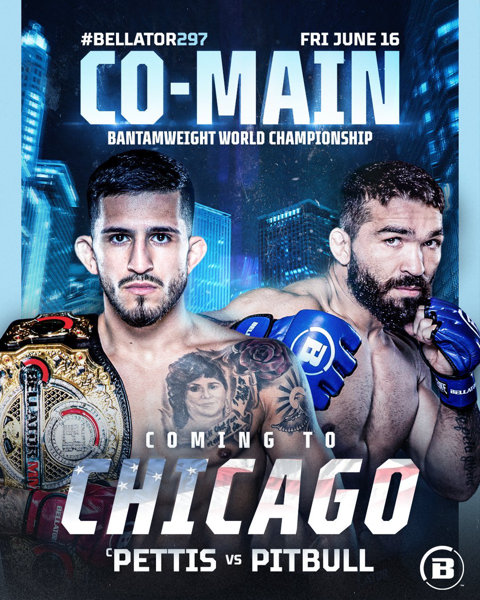 Family legacies 𝒄𝒐𝒍𝒍𝒊𝒅𝒆! 💥

@sergiopettis defends the bantamweight world title against featherweight champion @PatricioPitbull at the @WintrustArena, Chicago. 

#Bellator297 | Friday, June 16th | 🎟 bit.ly/Bellator-297-T…