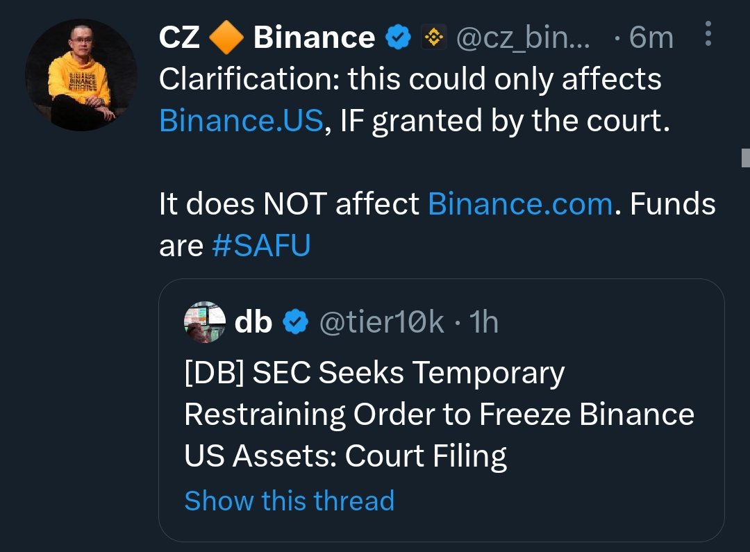 JuliusElum's tweet photo. CZ has made it clear...

Don't panic.

But still move your USDT to Trustwallet or Bybit.

But if you're in US, move your funds off Binance US https://t.co/nMIh1wc5A9