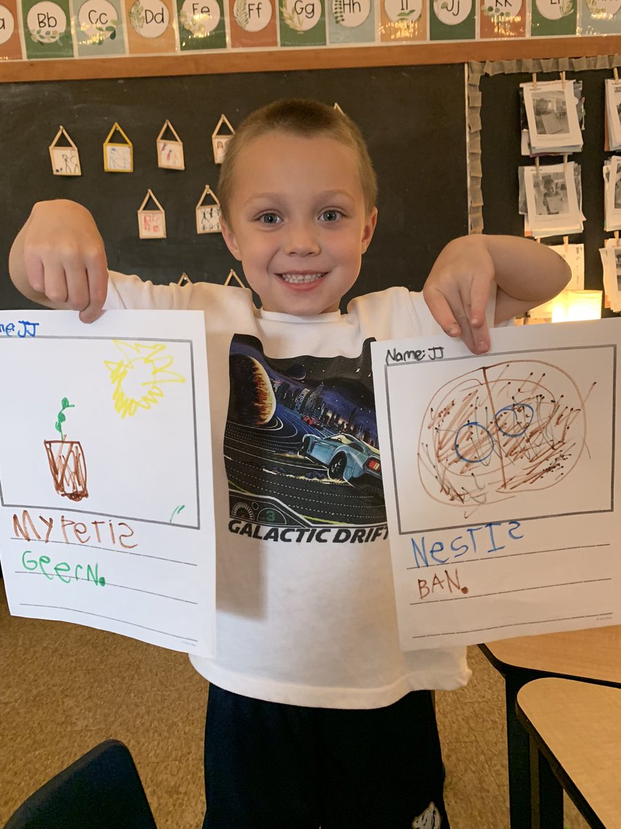 Our wildflower seeds are sprouting and the abandoned robins nest is intriguing us! I am SO proud of this kiddo for writing and drawing all on his own 🪹🌱