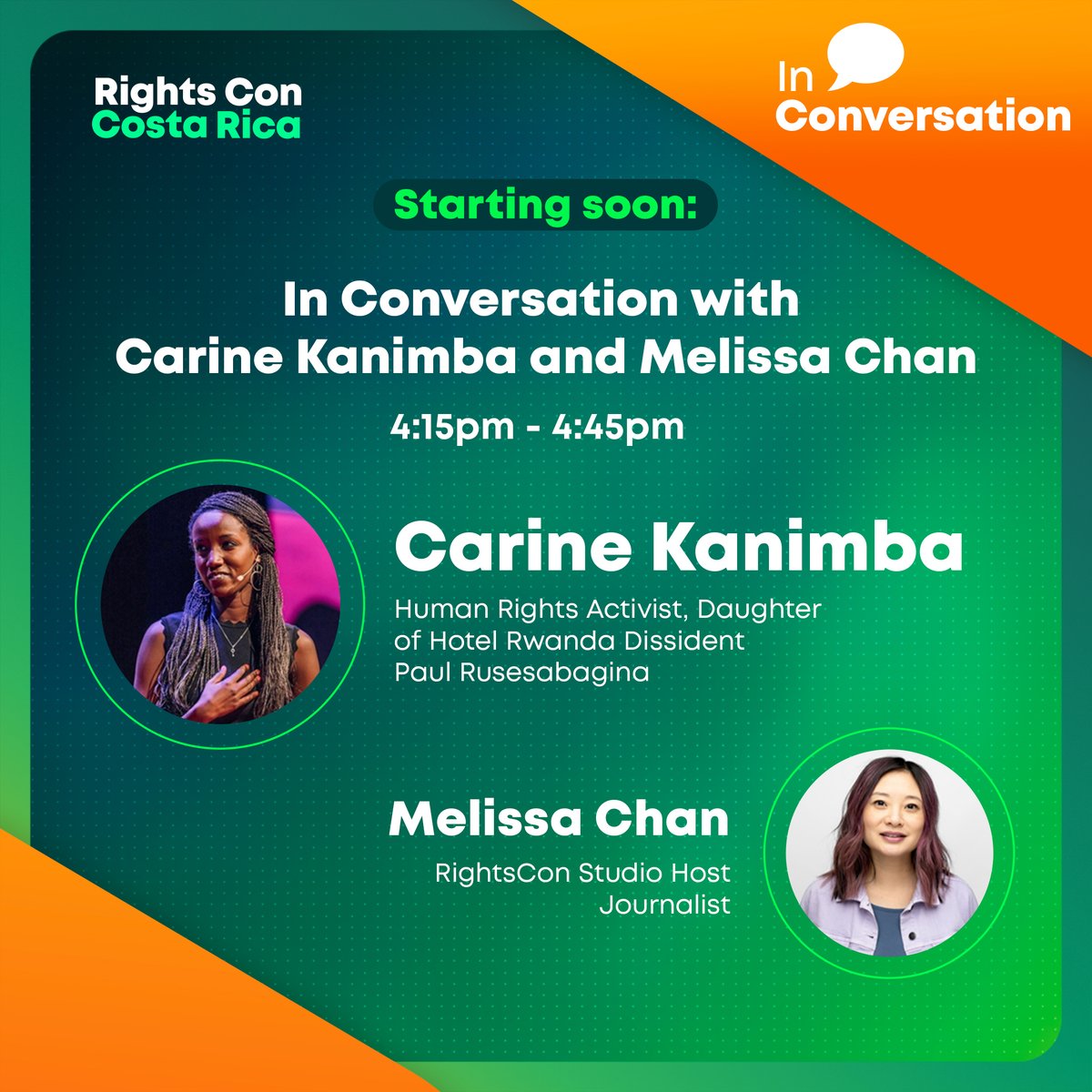 rightscon's tweet photo. 🔴 Live in the Studio 🔴
Join Carine Kanimba (@ckanimba) and Melissa Chan (@melissakchan) as they discuss the success of the #FreeRusesabagina campaign and strategies for advocating for the release of unlawfully detained persons worldwide.
➡️ https://t.co/vtTzMCWlop https://t.co/DjfLmV3aOc