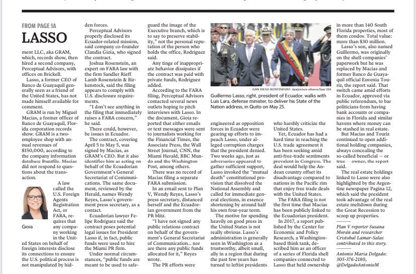 ecuarauz's tweet photo. No entienden lo grave que es que la Fiscalía (DOJ) de EEUU publique un documento que dice que el gobierno de Lasso contrató a una offshore de Lasso en Miami que a su vez -mediante su principal testaferro- contrate a una empresa fantasma para hacer lobby.

¿Por qué lo publicó?
#LosCorruptosSiempreFueronEllos