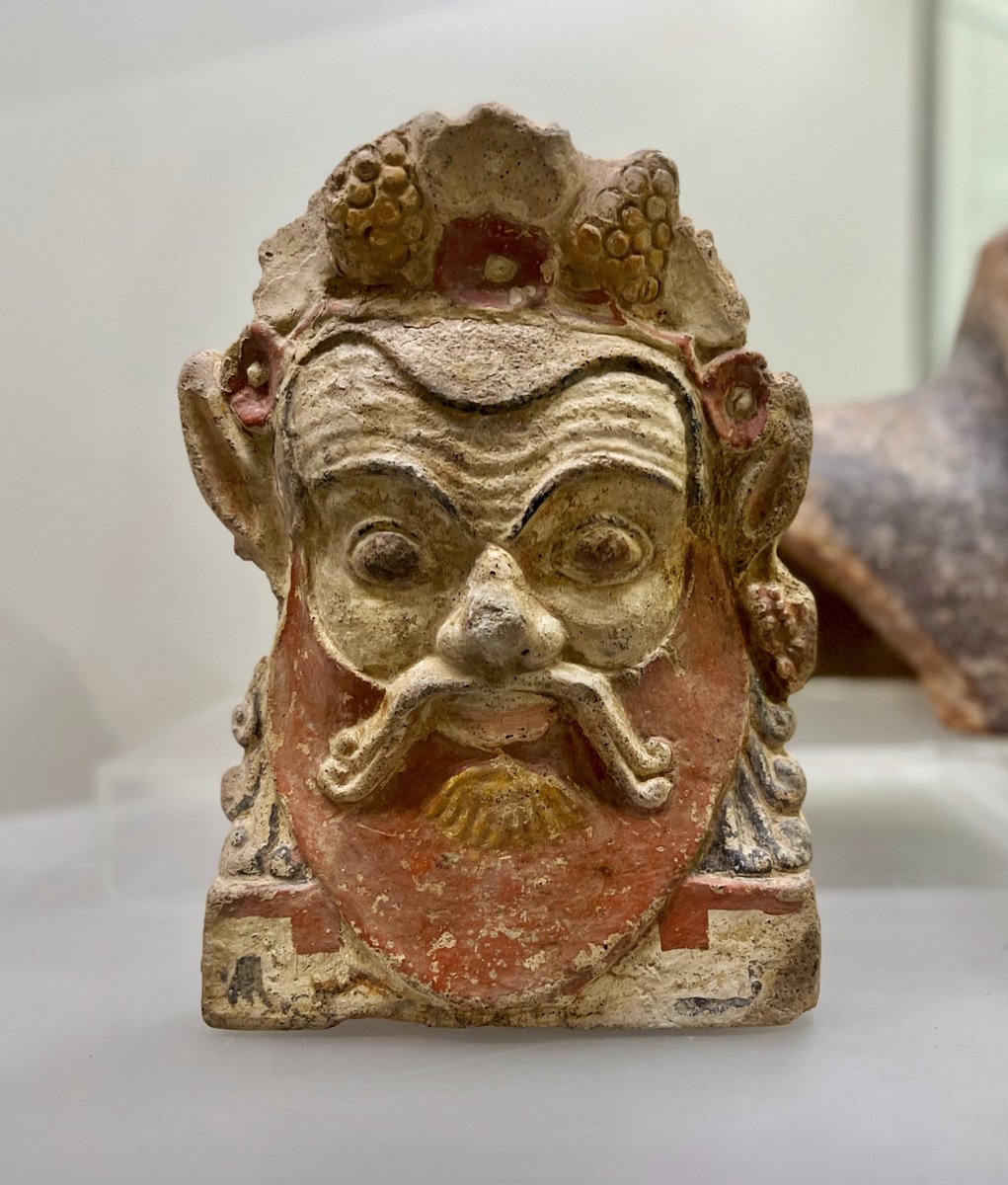 chapps's tweet photo. Terracotta antefix in the shape of the head of Silenus, the elder satyr who fostered, and later followed, Dionysus. From the eaves of the temple of Juno Sospita, goddess of the life cycle and fertility, in the city of Satricum. Pre-Roman.
5th c. BCE. Baths of Diocletian. https://t.co/fjgcdBiPxo