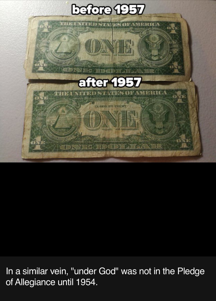 LePapillonBlu2's tweet photo. One dollar bills did not have "In God We Trust" on them until 1957: https://t.co/w6zSqcgzzZ