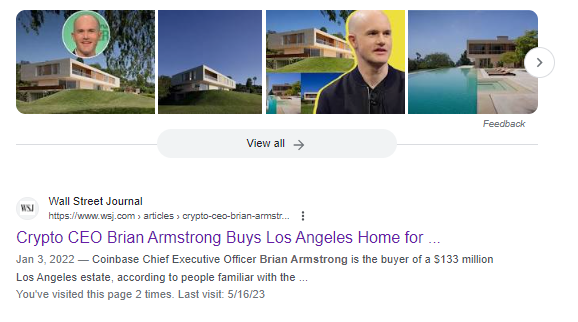 CryptoCrash23's tweet photo. @GaryGensler perhaps tape a picture of @brian_armstrong $133M house in the break room at the @SECGov, to fire up the team, like the Worldcom lawyer did.   @BennettTomlin @MikeBurgersburg @DataFinnovation  @Yueqi_Yang @lena_popina   @kjspeakstruth @emilyjnicolle #SecuritesFraud https://t.co/8SWeB6hmbm