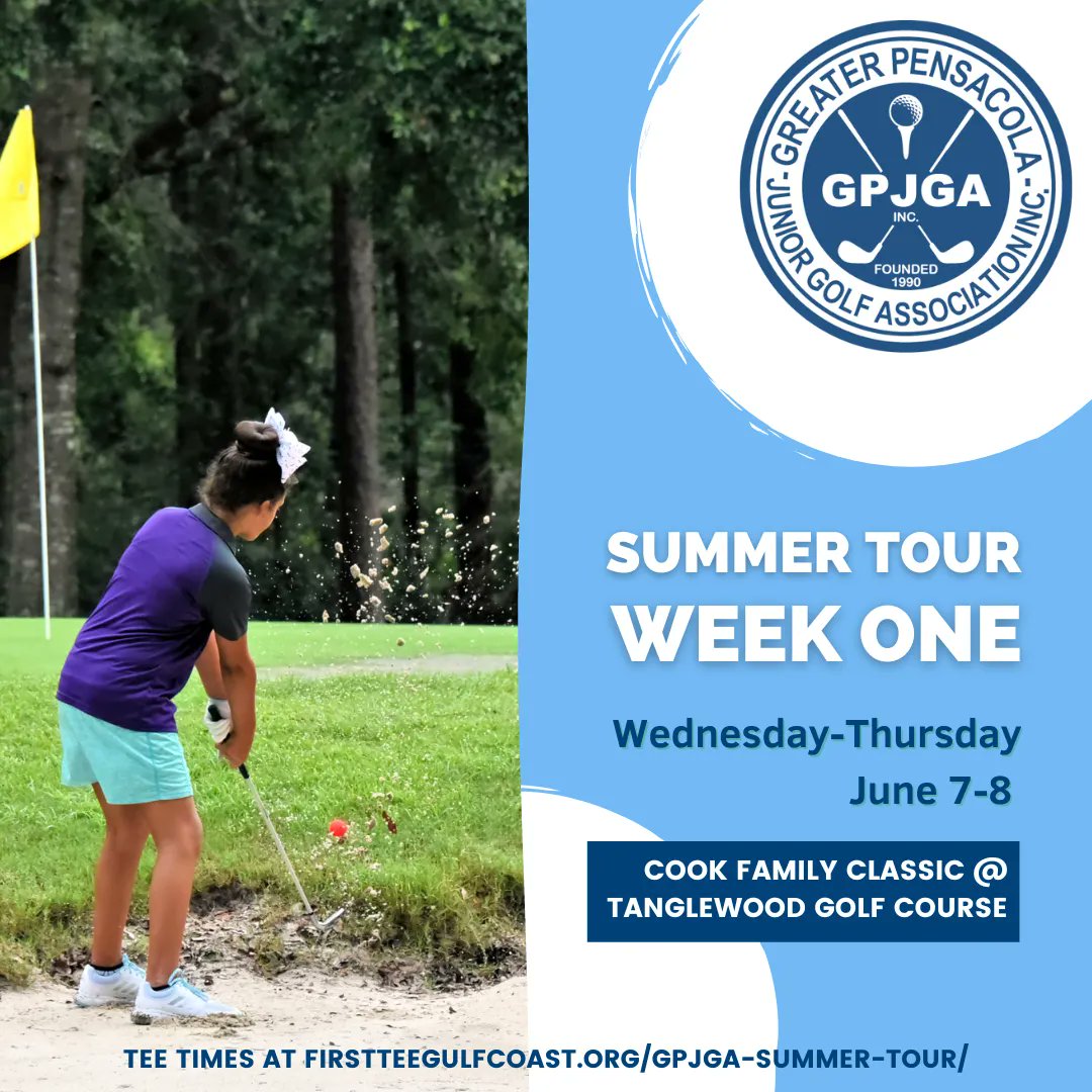 FirstTee_GC's tweet image. 2023 GPJGA SUMMER TOUR
STARTS THIS WEEK! ⛳ 
We're excited to kick off our Summer Tour at Tanglewood Golf Club- see you all there tomorrow!
Tee Times are posted online at firstteegulfcoast.org/2023-summer-to… 

#golf #tanglewood #miltonfl #pensacolafl #visitpensacola