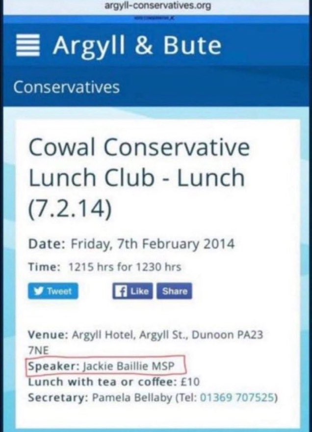 Jackie Baillie, that well known Labour stalwart was a ‘Tory’ lunch club speaker. 
Quelle surprise! 

#VoteLabourGetTory
#votetorygetlabour
#YouYesYet