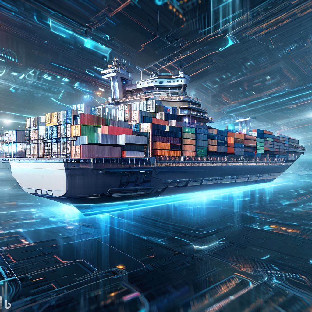 intradecustoms's tweet photo. Le preguntamos a una #IA cómo serían los portacontenedores del futuro y esto creó... 🏗️ 😍📦 🚢 https://t.co/mBX7OZl8JP