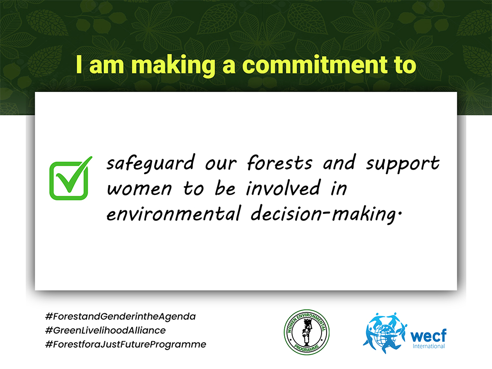 OlumideIDOWU's tweet photo. I am making a commitment to safeguard our forests and support women to be involved in environmental decision-making. #Forestandgenderintheagenda #GenderJustice #GLA2 #WomenForForests @WEP_Nigeria @officialABAT @OfficialAPCNg @WECF_INT @KashimSM @NCCCNigeria https://t.co/DCa5EPiM7z