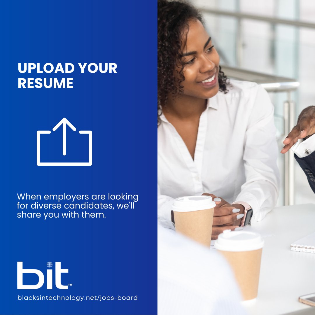 Hey, BIT fam! Need a new tech role? Upload your resume to our database. We'll share it with tech companies who reach out. Keep 'Stomping the divide.' Visit bit.ly/Bit-Jobs-Board #TechResumes #TechRoles #DEI #BlacksInTech #BITFoundation #CareersInTech #BlackTechTwitter