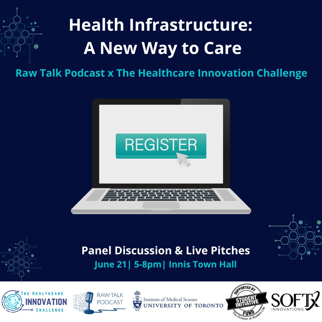 Raw Talk Podcast (@rawtalkpodcast) on Twitter photo 📣Registration for Health Infrastructure: A New Way to Care is NOW OPEN! An evening of reimagining Canada’s Healthcare system through a panel discussion hosted by <a href="/rawtalkpodcast/">Raw Talk Podcast</a>, followed by student pitches hosted by <a href="/TheHealthInnovC/">The Healthcare Innovation Challenge</a>.
Register here➡️tinyurl.com/RTPxHIC 📣Registration for Health Infrastructure: A New Way to Care is NOW OPEN! An evening of reimagining Canada’s Healthcare system through a panel discussion hosted by <a href="/rawtalkpodcast/">Raw Talk Podcast</a>, followed by student pitches hosted by <a href="/TheHealthInnovC/">The Healthcare Innovation Challenge</a>.
Register here➡️tinyurl.com/RTPxHIC
